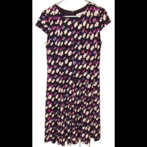 Laura Jeffries Cap Sleeve Scoop Neck Black Print Dress Size 10